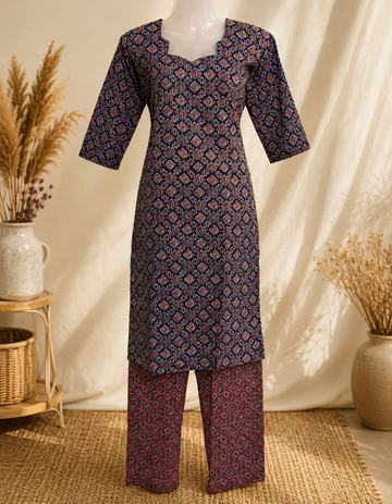Navy & Maroon Printed Kurta Pant Set