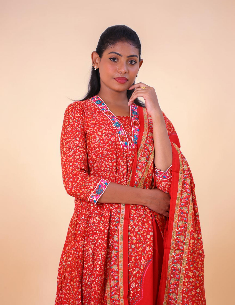 Salwar Suits Party Wear Rayon Cotton Red