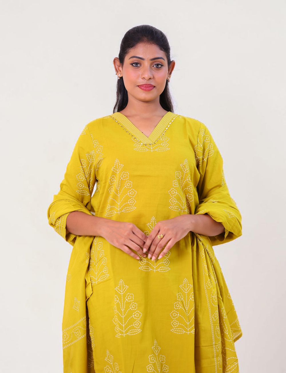 SALWAR SUITS COTTON SETS MUSTURD GREEN