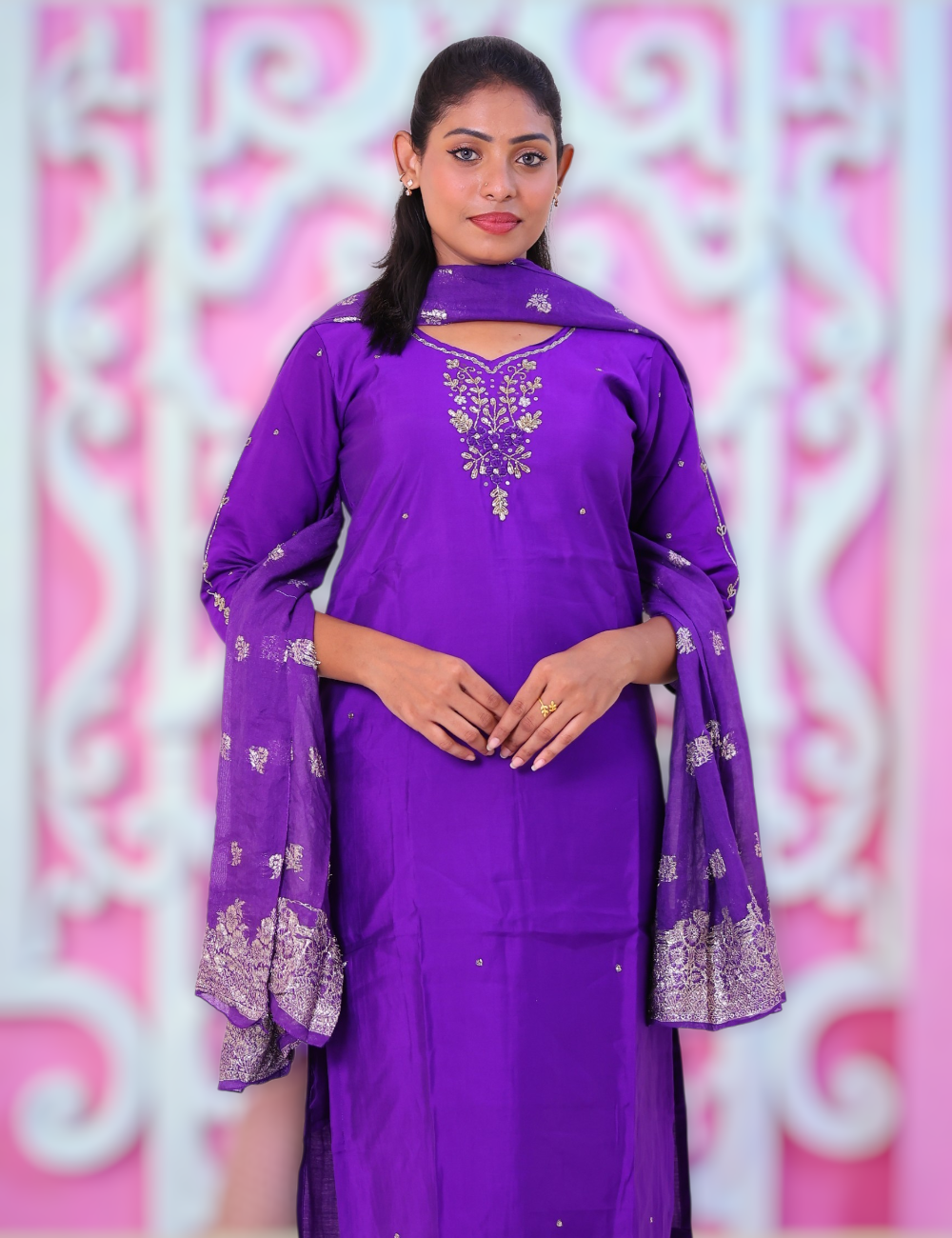 Salwar Suits Party Wear Silk Blend Violet