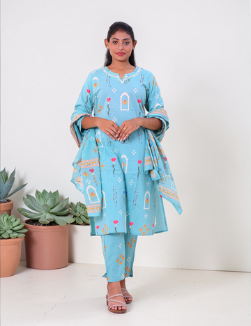 SALWAR SUITS COTTON SETS LIGHT SEA GREEN