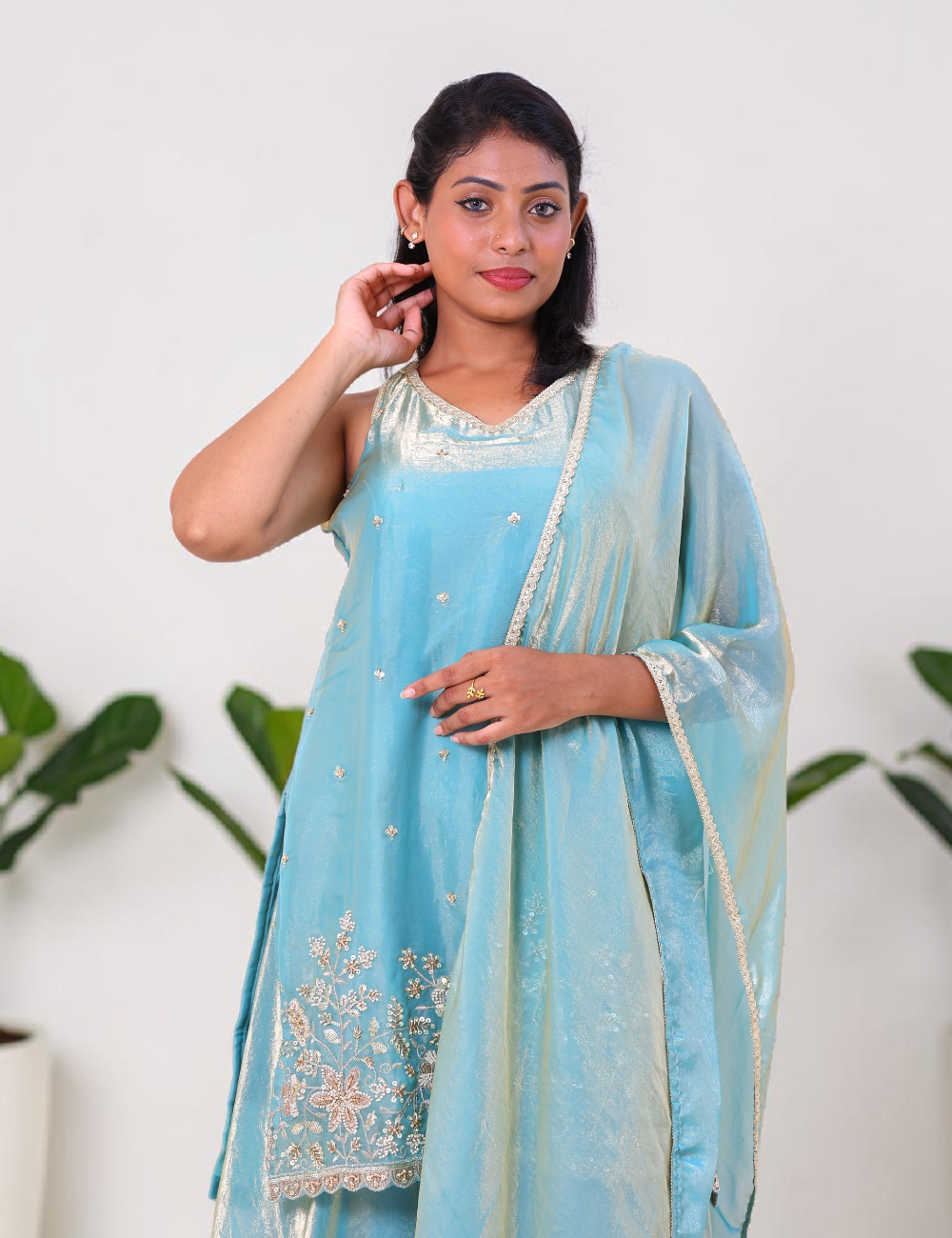 SALWAR SUITS PARTY WEAR SPACE SILK TEAL BLUE