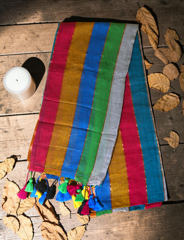 Sarees Linen Cotton Multicolour Copper Zari Lines