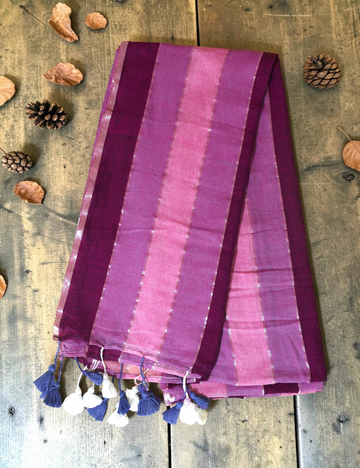 Sarees Linen Cotton Multicolour – Violet Shades with Pink Zari