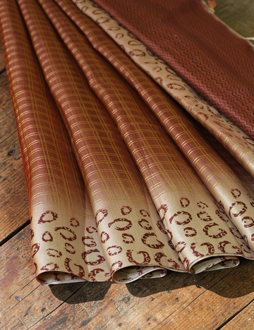 Semi Tussar Brown Bagru Checks Saree