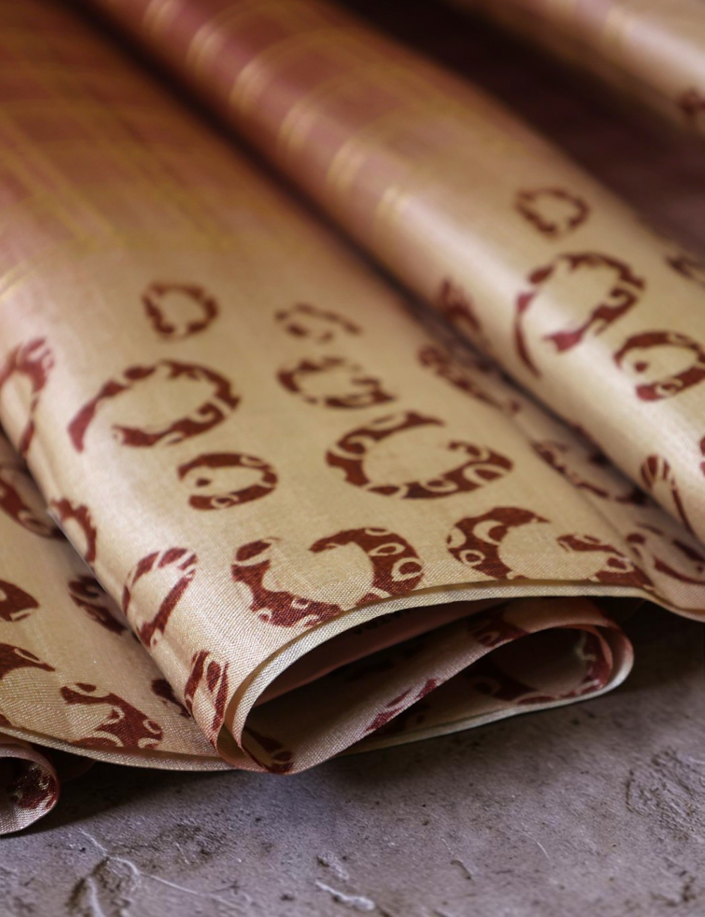 Semi Tussar Brown Bagru Checks Saree