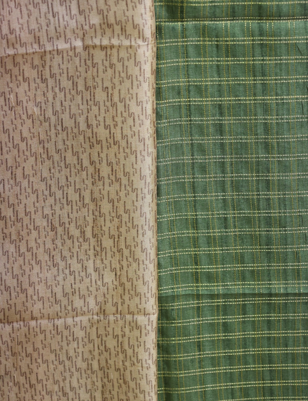 Semi Tussar Green Bagru Checks Saree