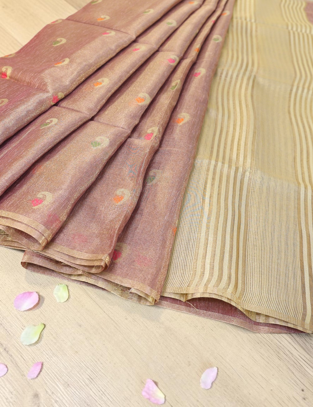 Tissue Linen Cotton Pink Saree