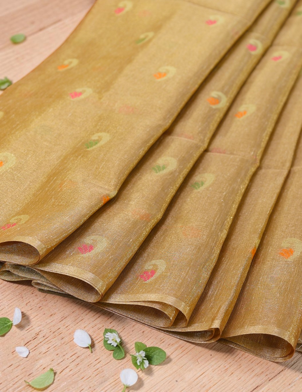 Tissue Linen Cotton Golden Saree