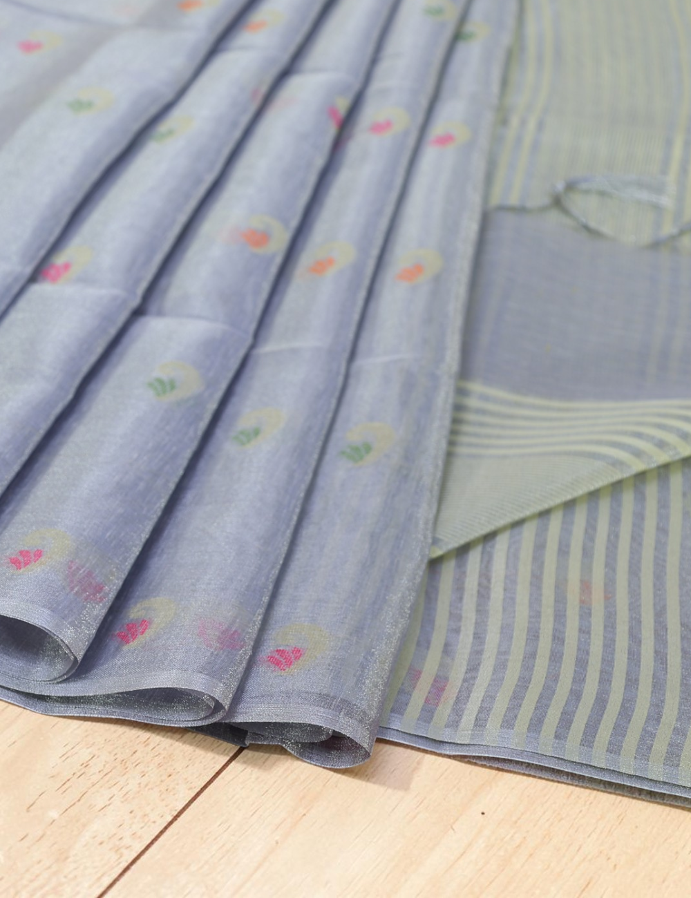 Tissue Linen Cotton Light Grey Saree