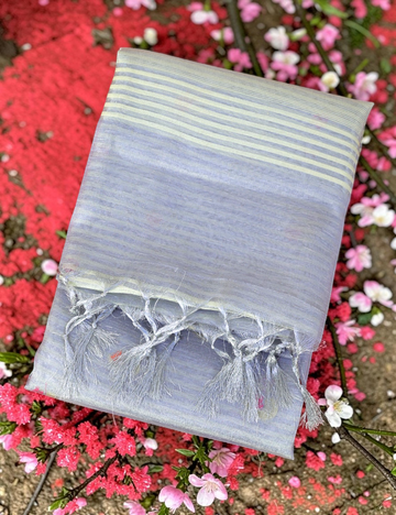 Tissue Linen Cotton Light Grey Saree