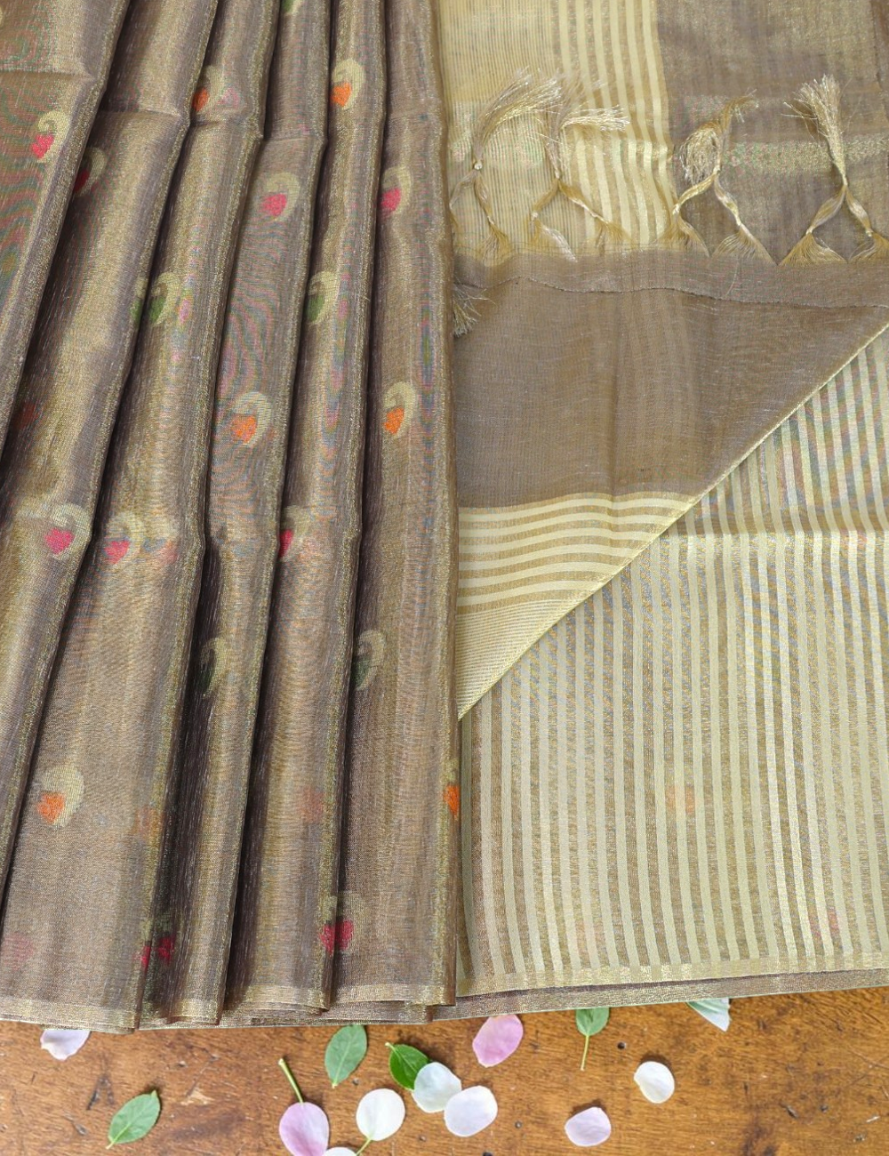 Tissue Linen Cotton Grey Saree