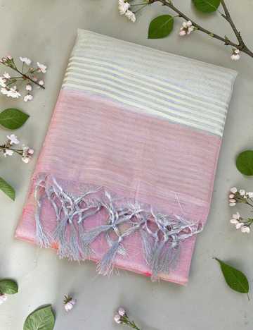 Tissue Linen Cotton Pink Saree
