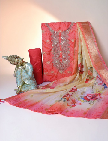 Unstitched Salwar Material Kota Orange
