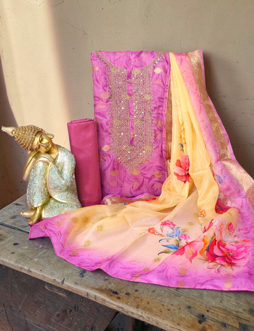 Unstitched Salwar Material Kota Pink