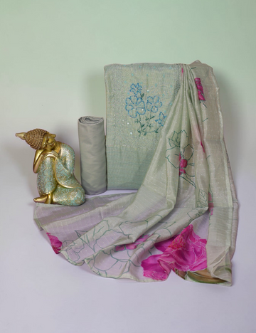 Unstitched Salwar Material Linen Cotton Ecru