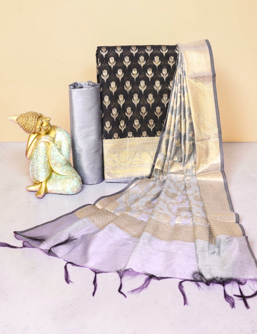 Unstitched Salwar Material Chanderi Silk Black, Grey
