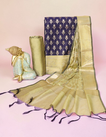 Unstitched Salwar Material Chanderi Silk Blue, Green