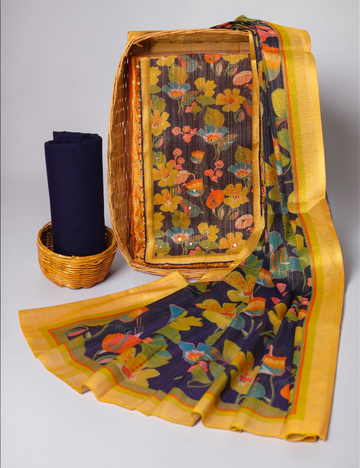 Unstitched Salwar Material Silk Blend Yellow