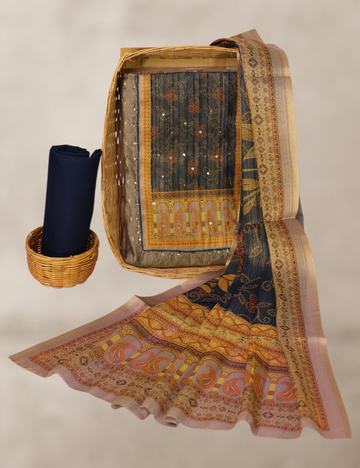 Unstitched Salwar Material Silk Blend Grey