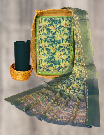 Unstitched Salwar Material Silk Blend Green