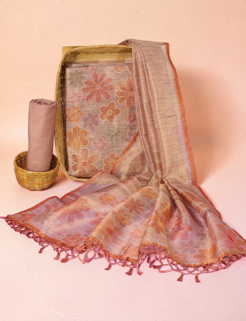 Unstitched Salwar Material Tissue Linen Cotton Sandal Pink