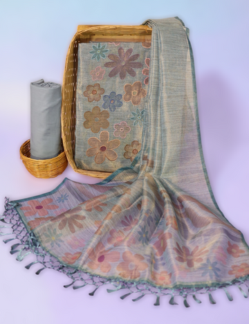 Unstitched Salwar Material Tissue Linen Cotton Grey