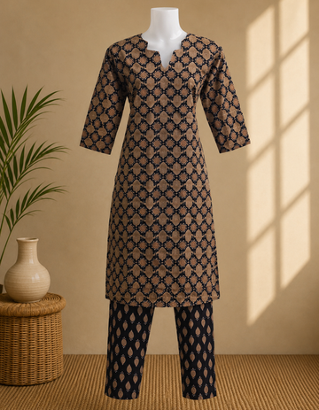 Black Printed Kurta Pant Set for Women