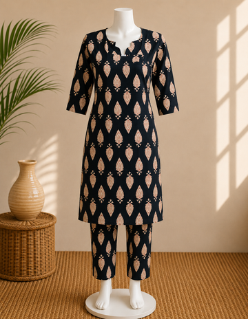 Black Printed Kurta Pant Set for Women