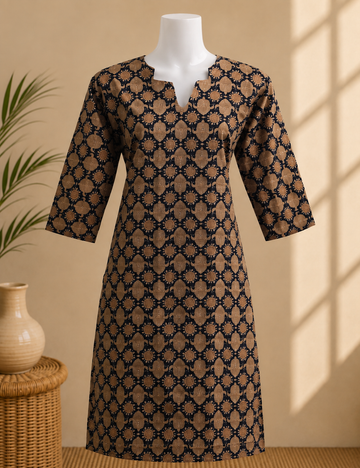 Black with Golden Printed Kurta