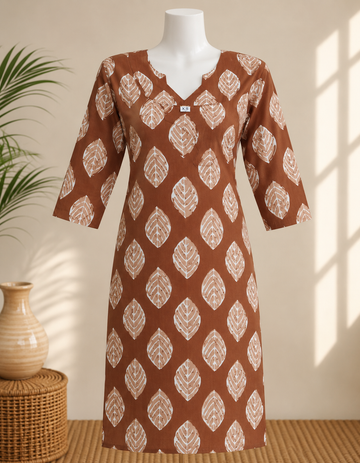 Brown Printed Leaf Kurta for Women
