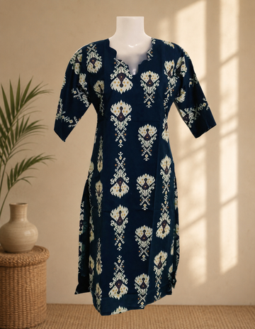 Navy Blue Printed Straight Kurti