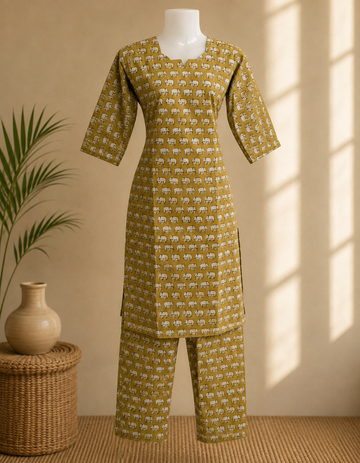 Mustard Yellow Elephant Print Co-Ord Set