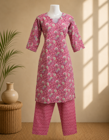 Elegant Pink Floral Printed Kurta Pant Set for Women