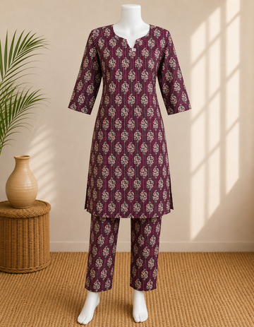 Maroon Floral Printed A-Line Kurti