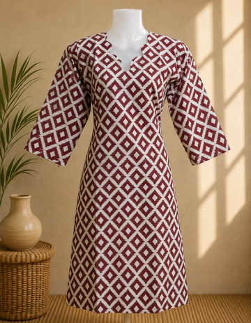 Maroon Geometric Printed Kurta for Women