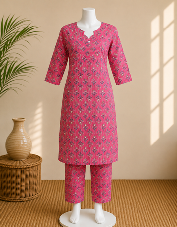 Pink Printed Kurta Pant Set for Women