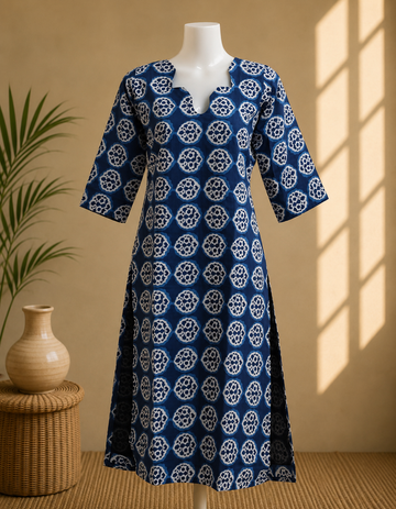 Royal Blue Hand Block Print Straight Kurta