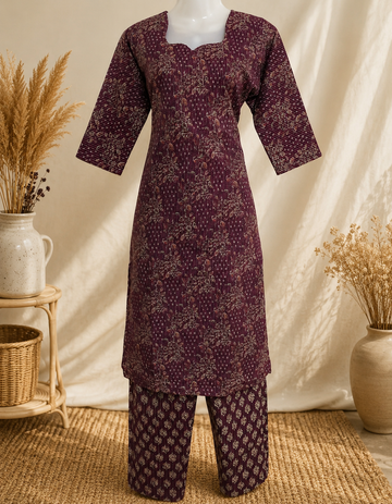 Wine Printed Co-Ord Set for Women