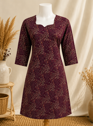 Wine Printed Ethnic Top for Women